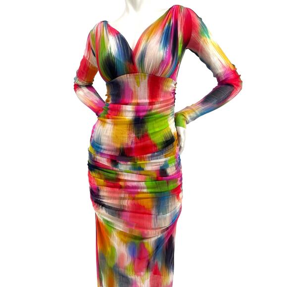 Fuzzi Womens Bodycon Multi Form Fitting Dress Long Sleeve Made in Italy NWT Lrg - Picture 11 of 14